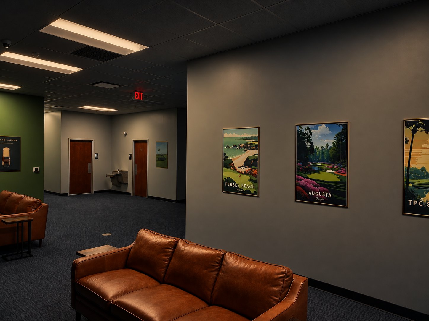 Lounge seating area at The Perch indoor golf club